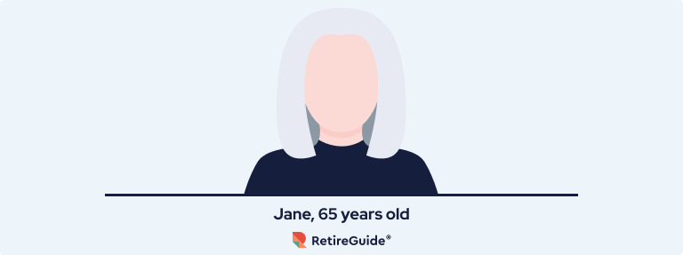 A vector image representing a woman, Jane, 65 years old