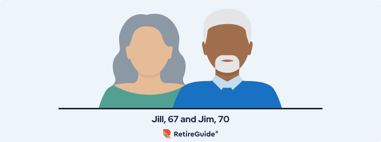 A vector image representing a couple, Jill and Jim, 70 and 67 years old respectively